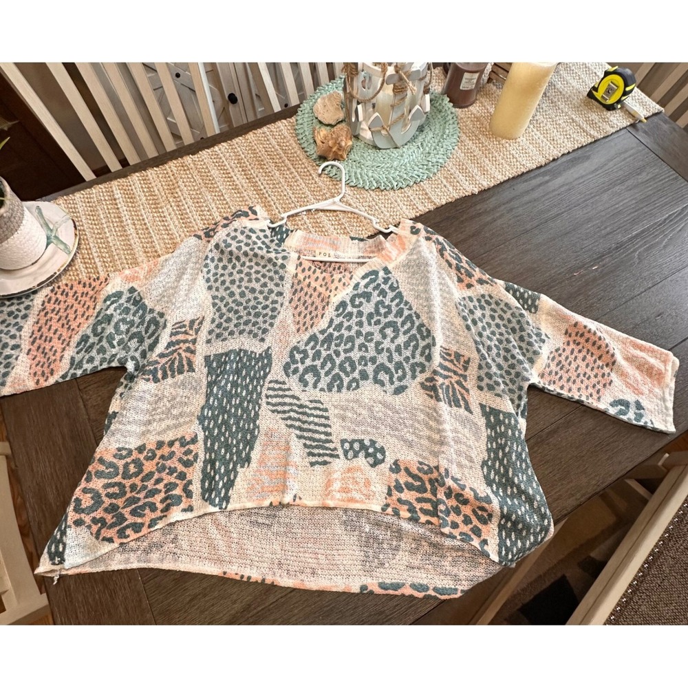 POL Animal Print Poncho Top Lightweight Knit Pullover Bohemian Women's Size L - Picture 4 of 9